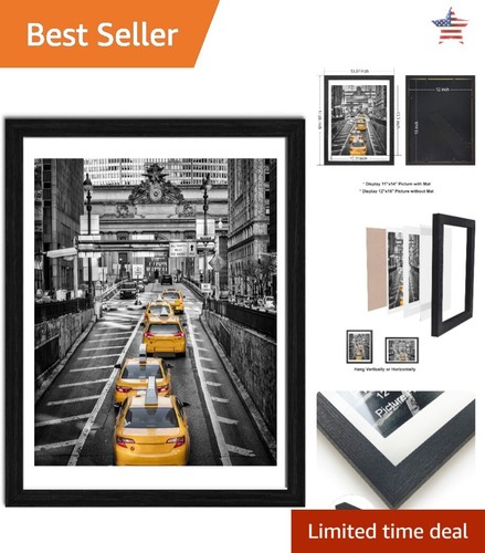 12x16 Wall Art Frame - Display 11x14 Photo with Mat or 12x16 Picture Without Mat