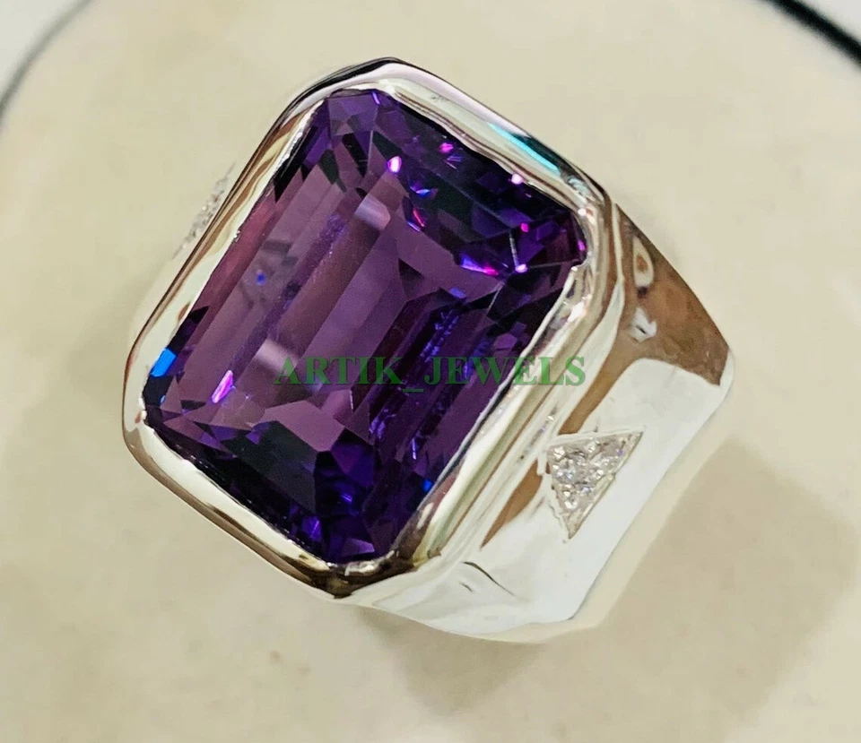 Натуральный аметист драгоценный камень с 925 пробы кольцо для мужчин #132 - Изображение 3 из 4