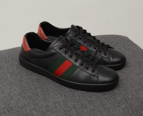 Scarpe sneakers uomo autentiche Gucci Ace pelle nera taglia UK 8,US 9,EU 42 - Foto 6 di 17