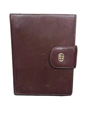 GUCCI Vintage Gold GG Logo Agenda Day Planner Binder Cover Leather Italy