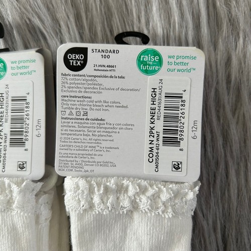 Chaussettes hautes Carter's Child of Mine genou bébé fille taille 6-12 mois blanc - Photo 4/5