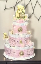 3 Tier Winnie The Pooh Diaper Cake Baby Shower Girl With Fairy Light