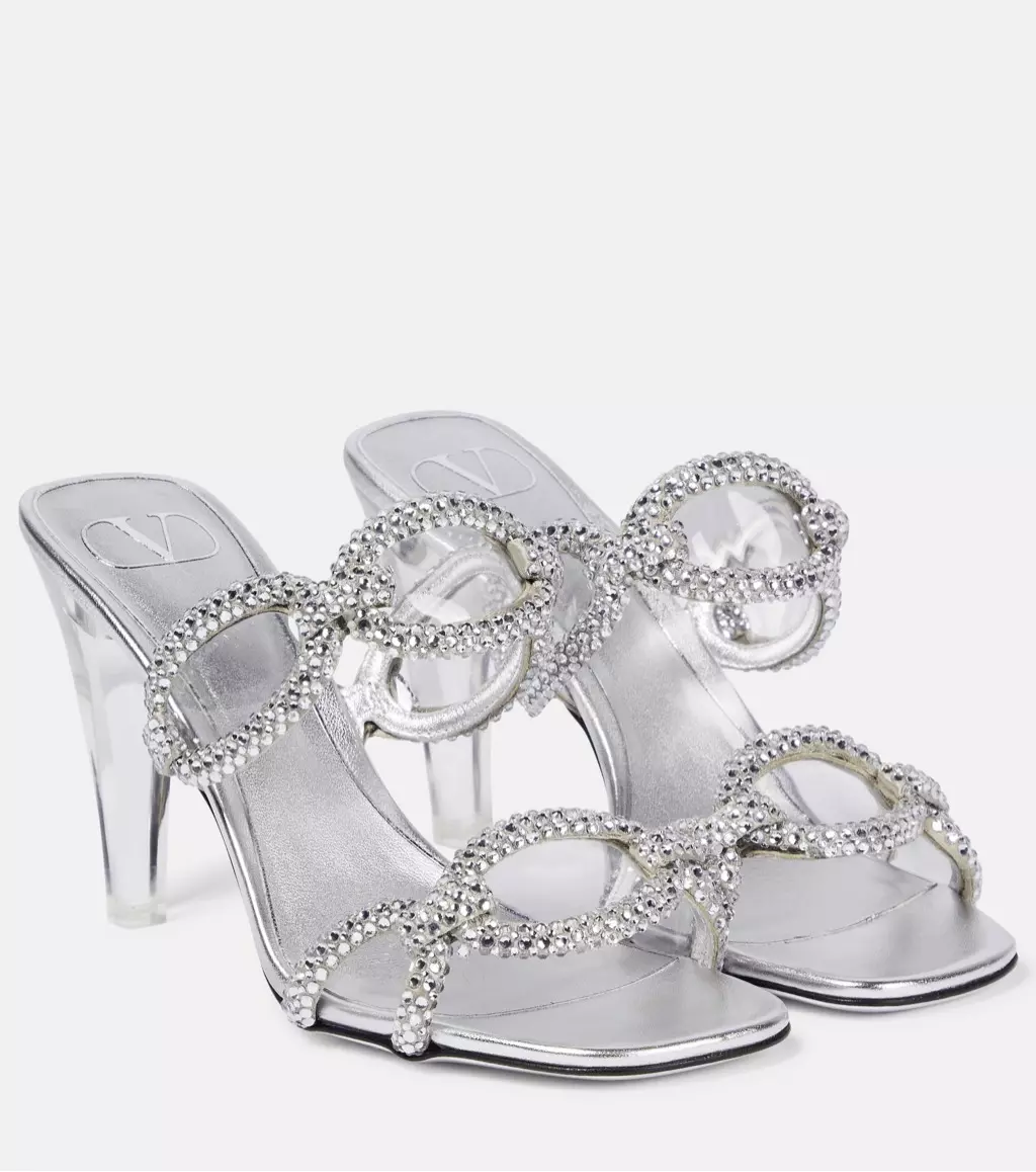 VALENTINO GARAVANI 1967 Chaîne Cuir Embelli Mules