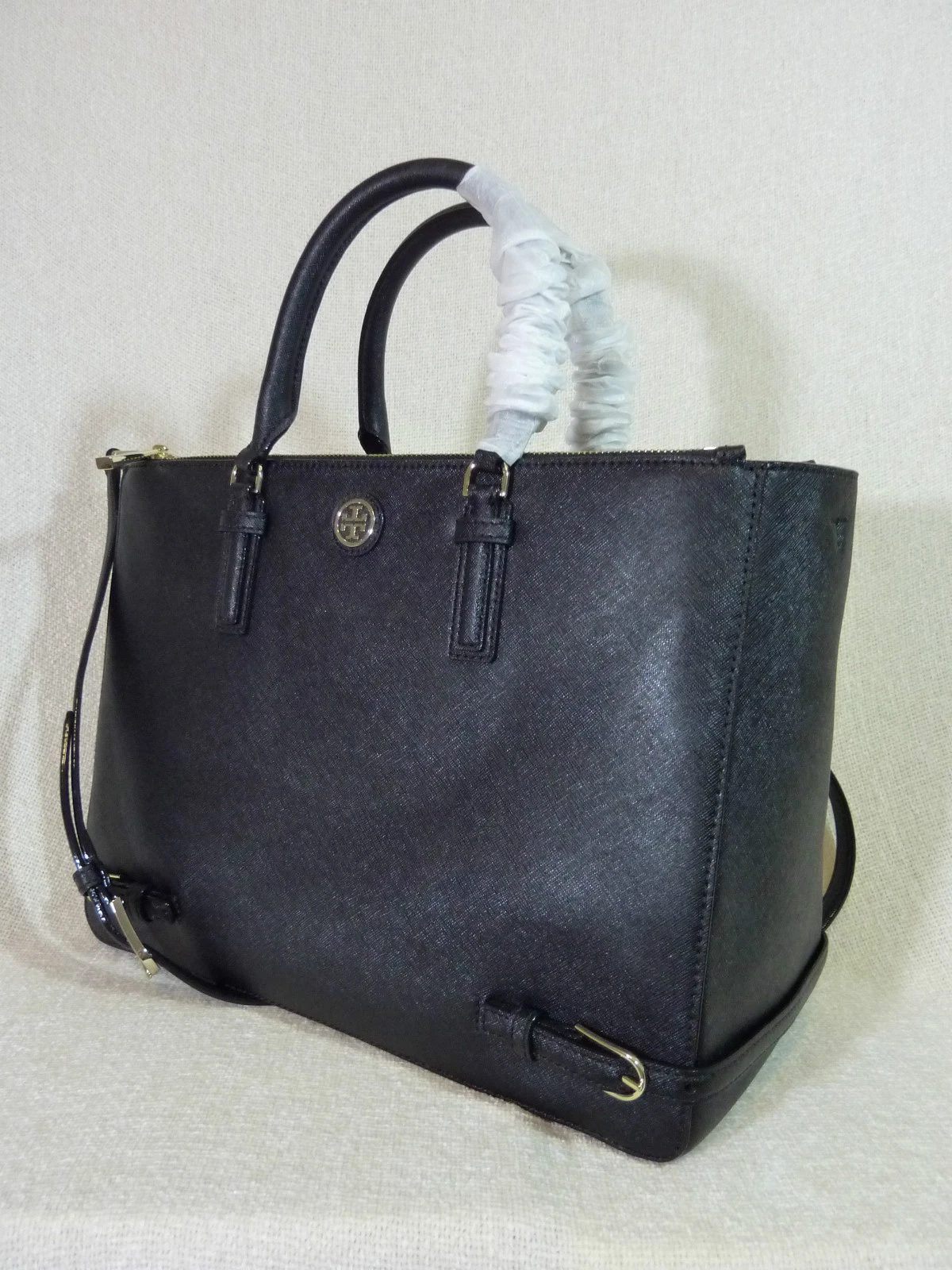 Nuova borsa multipla Tory Burch nera in pelle saffiano grande Robinson $595