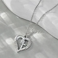 crystal CROSS LOVE HEART FAITH pendant 925 sterling SILVER 18" necklace woman