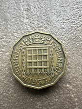 1953 Brass Threepence Coin Queen Elizabeth II