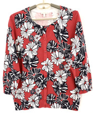 TALBOTS Women's 100 Cotton Cardigan Sweater 3/4 Sleeve Floral Multicolor Size L