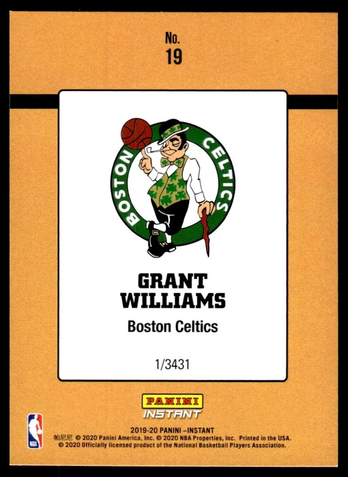 2019-20 Panini Instant Rated Rookie Retro Grant Williams #19 Boston Celtics - Image 2 of 2