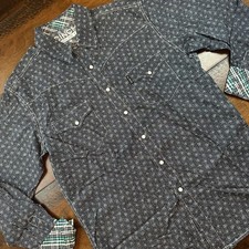 Cinch Modern Fit Shirt Mens Medium Blue Pearl Snap Button Western Floral Cotton