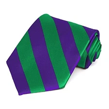  Men's Striped Tie Standard Length Kelly Green and Dark Purple