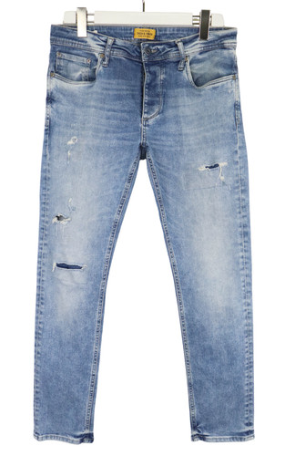 JACK & JONES Slim Fit Tim Jeans Mens W31/L30 Faded Blue Distressed Button Fly