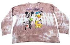 Disney Mickey Friends Sweatshirt Women Large Pink Tie-Dye Crewneck Pullover Go