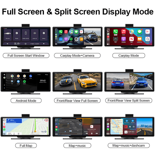 10" Portable Wireless Apple Carplay Android auto Car Stereo Radio Back /Dash Cam - Picture 6 of 14