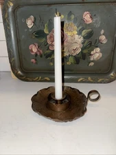 antique Arts and Crafts style candlestick Chamber stick Drumgold 9”