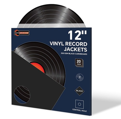 #ad 20PCS 12 Inch Black Vinyl Record Jackets Thick Cardboard Sleeves with Center... $30.16