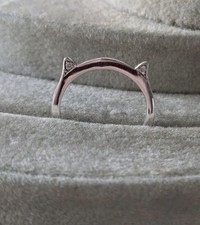10k White Gold Cat Ears diamond Band Ring kit...