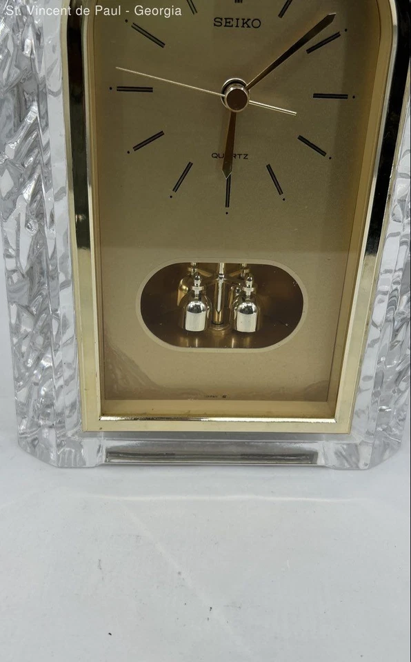 Vintage Seiko Quartz Lead Crystal Mantle Clock W/ Pendulum Made in Japan Tested - Image 3 of 4