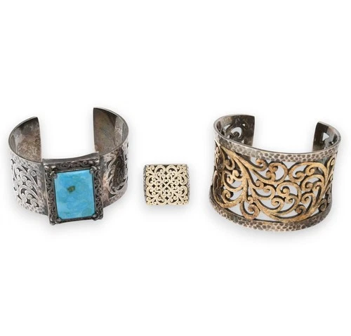 VINTAGE DESIGNER LOIS HILL CUFF BRACELET & RING 3 PIECE LOT STERLING SILVER 925