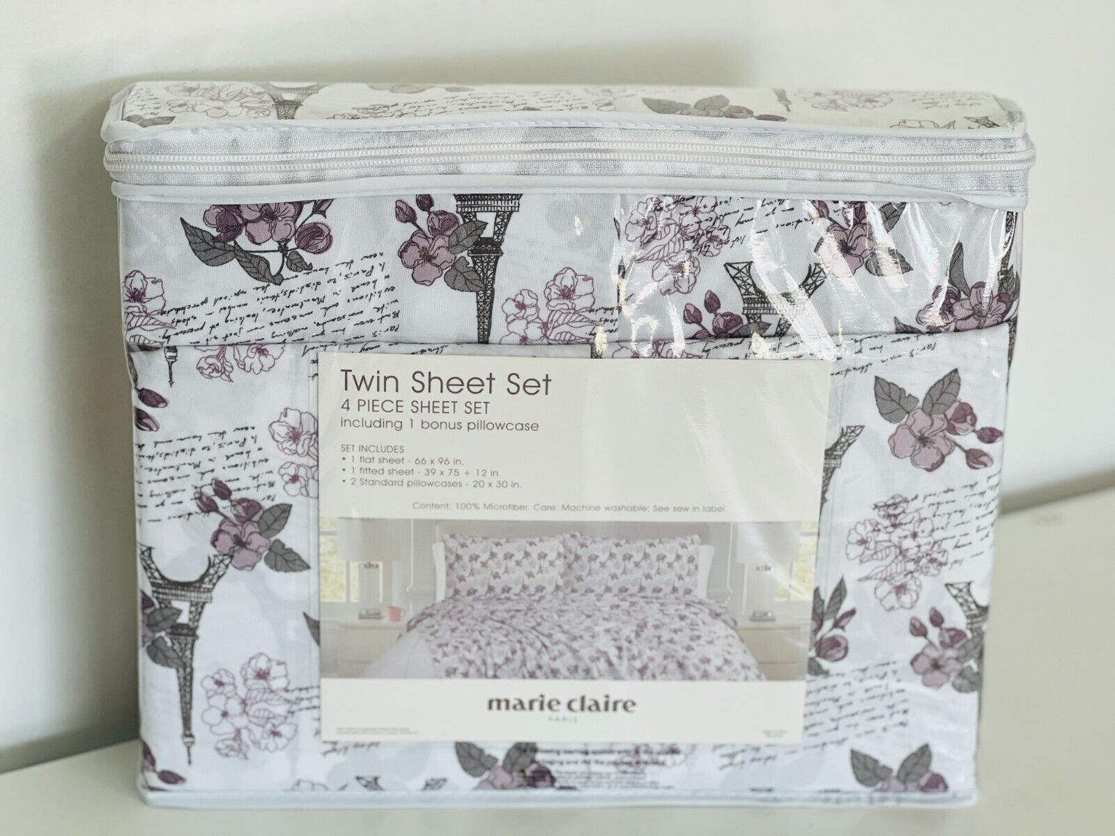 MARIE CLAIRE PARIS ULTRA SOFT WRINKLE RESISTANT 4-PC PRINTED TWIN SHEET SET  SALE