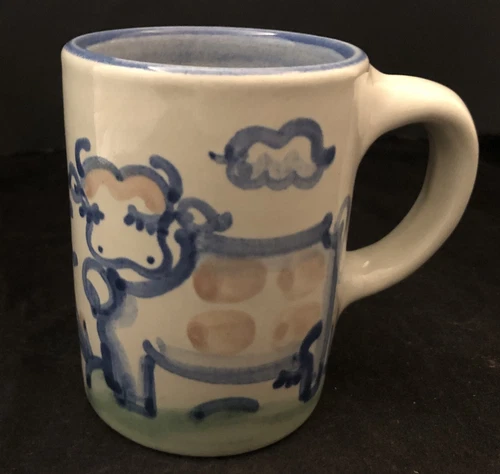 M.A. Hadley Pottery Hand Painted Folk Art Country SPOTTED COW 10 oz MUG Signed