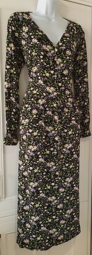 Womens ASOS Black Floral Oversized V Neck Frill Jersey Midi Tea Dress 8 New. - Picture 7 of 10