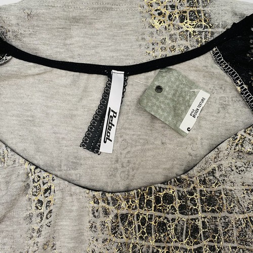 Petrol Womens Top Tee Shirt Lace Inset Sleeves Gold Crackle Paint Elastic Neck - Picture 7 of 10