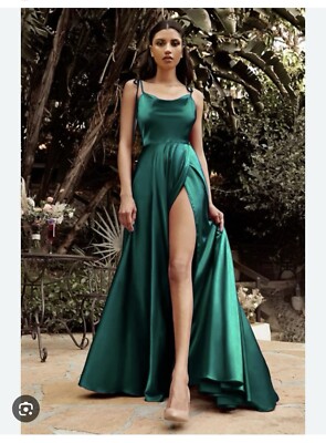 CINDERELLA DIVINE Long Maxi Flade Green Dress Side Split Satin Gown Size XL
