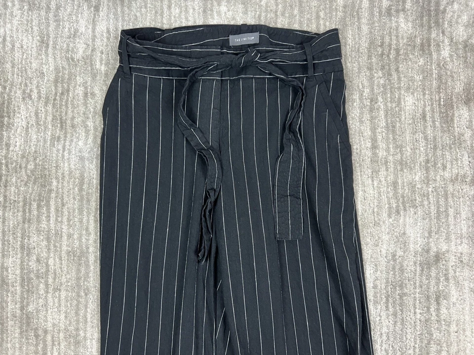 Pantalones para mujer The Limited 10 negros a rayas con cinturón lino spandex rayón Foto 2 de 4