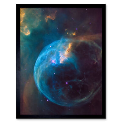 Hubble Weltraumteleskop Blasennebel NGC 7635 kugelförmig gerahmter Kunstdruck 9 x 7 Zoll