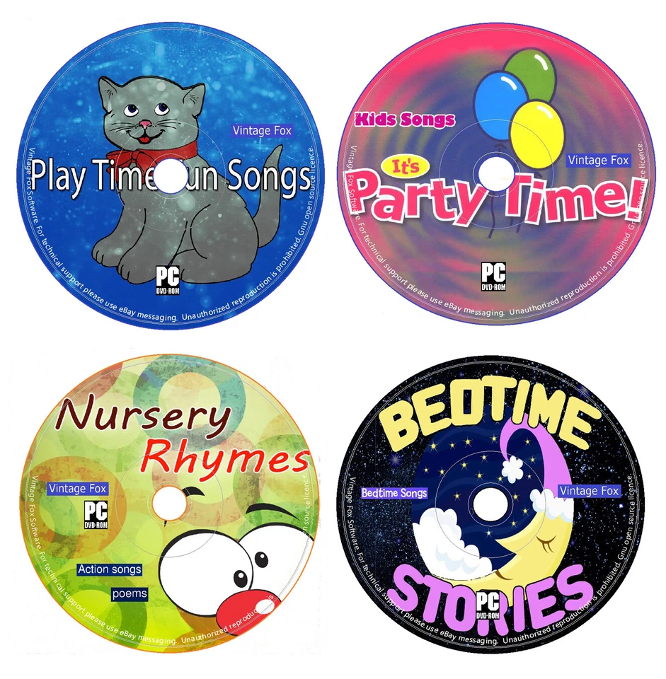 4 x Audio CD Children Nursery Rhymes Songs Playtime Party Time Bedtime Stories +