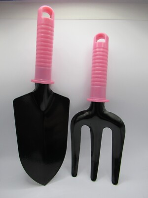 NEU 2er SET GARTENGERÄTE HANDGABEL KELLE GARTENARBEIT JÄTEN SET ROSA GRIFF