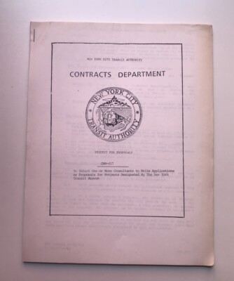 VTG Rare MTA NYC Transit CONTRACTS DEPARTMENT REQUEST FOR PROPOSALS CMM-617