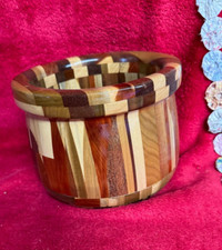 Handcrafted Large Wood Bowl with Various Woods Unique Patterns