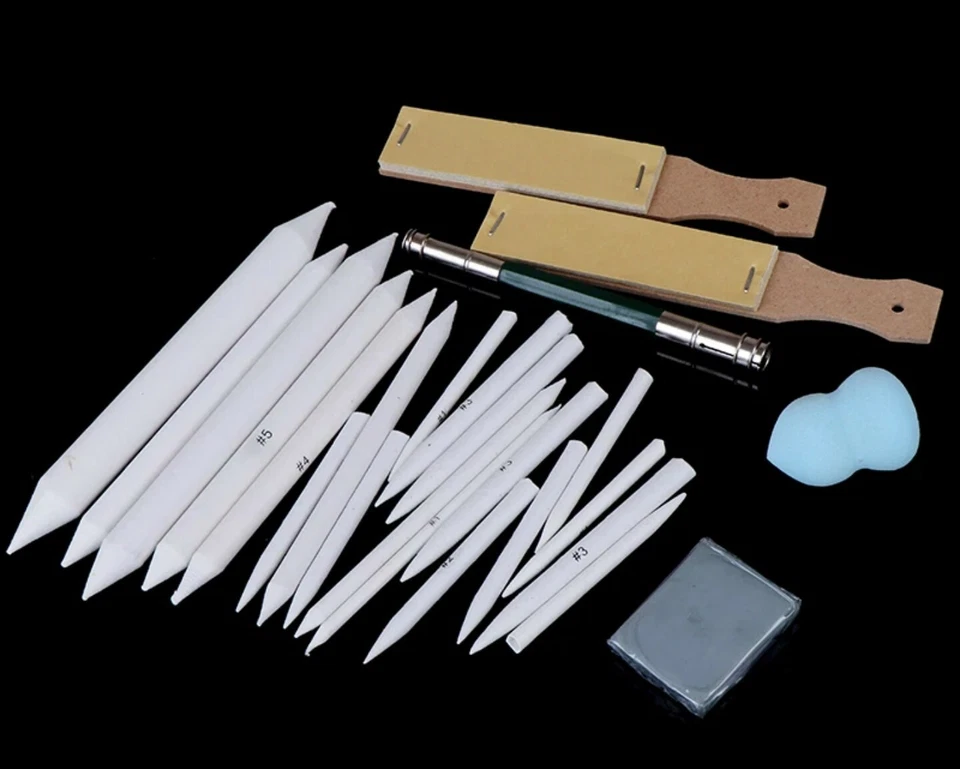 25 piezas Kit de bloques de papel de lija para mezclar tocones de tortillon Kit de borrador de carbón Foto 2 de 2