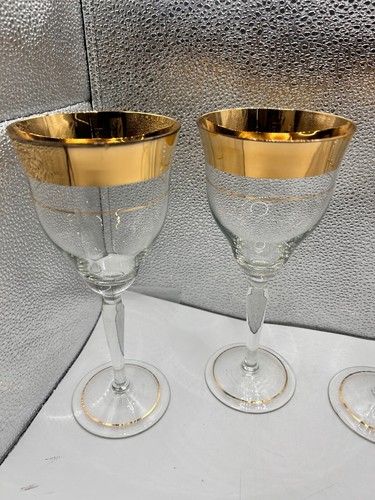 Set of 3- Vintage Dorothy Thorpe Golden Band Wine Glass Water Goblet 7 7/8" Tall - Picture 2 of 6