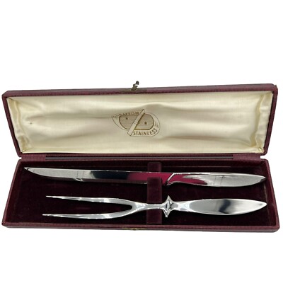 Vintage Ashton Stainless Solid Carving Set in Original Case Made in Sweden GUC