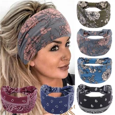 BOHO Wide Women Stretch Headbands Turban Sports Yoga Knotted Hair Band Head Wrap