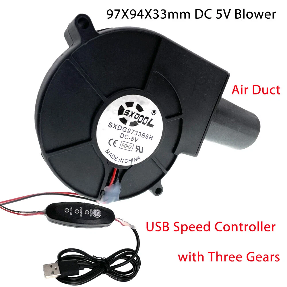 5V USB 9733 large air volume turbine with air outlet blower wood fire stove  | eBay