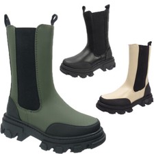 Image of Kids Girls Warm Fleece Lined Winter Chelsea Mid Calf Rugged Childrens Snow Boots