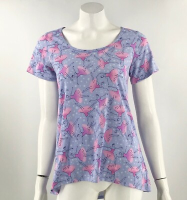 LuLaRoe Classic Top Small Purple Pink Ballerina Print Short Sleeve Dance Mom Tee