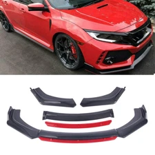 Front Bumper Red Lip Splitter Spoiler Carbon Fiber Look For Honda Civic 9th gen