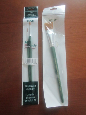 PLAID FOLKART ONE STROKE GOLD NYLON BRUSH SET -  3 BRUSHES - NEW