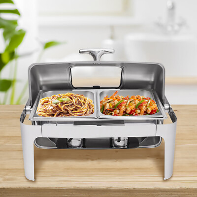 Electric Buffet Food Roll Top Chafing Dish Servers and Warmers with Cover 2 Pans
