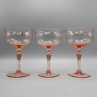 3 Pink Depression Glass Champagne Goblet Optic Elegant Vintage 5.5 in tall lot