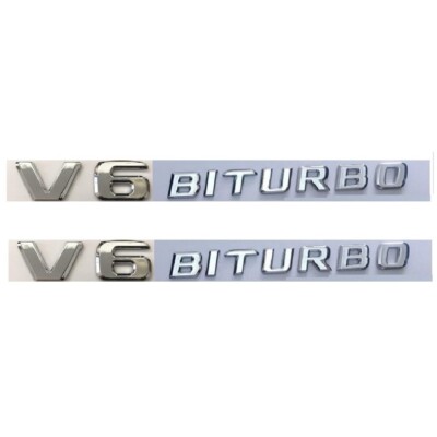 Chrome Letters V6 BITURBO Fender Emblems 2 Pieces for Mercedes Benz