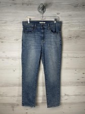 Levis 724 High Rise Straight Jeans Womens 32 Blue Medium Wash Stretch Denim