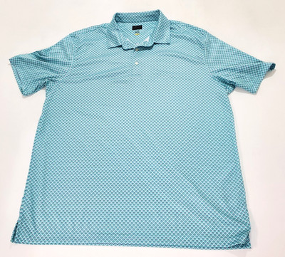 Greg Norman Performance Polo Golf Shirt Teal Blue Pattern, Wicking Mens XL NWOT