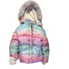 Justice Girls Hooded Colorblock Puffer Jacket Lined Insulated youth S 7/8