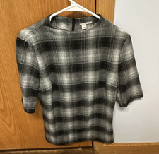 Halogen Womens XL Plaid Top Black Gray White ...