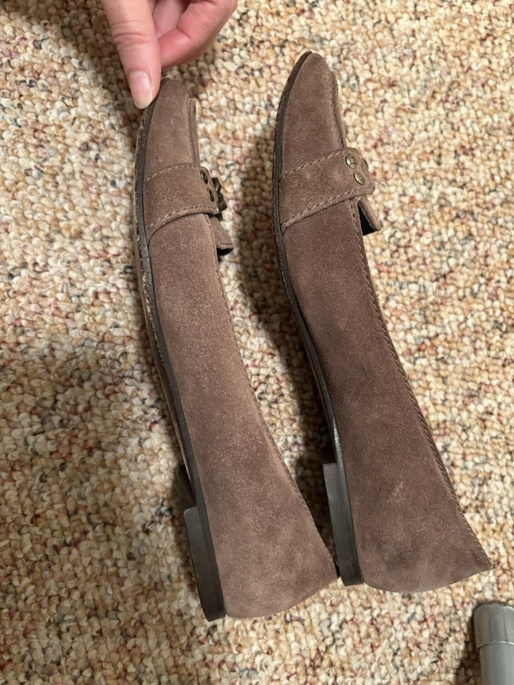 Sapatilhas de balé Fendi cinza camurça com corrente robusta tamanho 37 feitas na Itália designer - Imagem 3 de 4